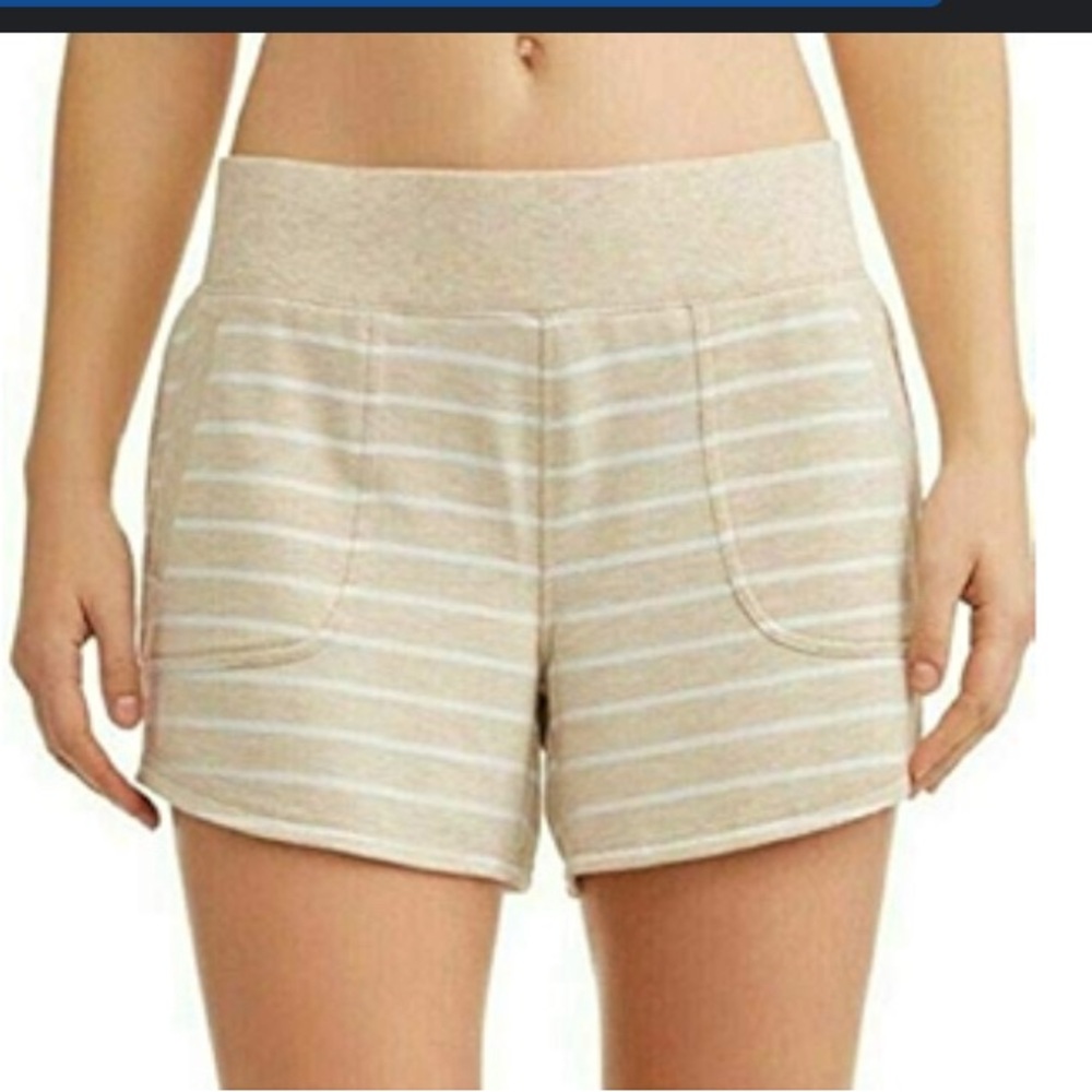 Athletic Works beige/white stripe‎ comfy high waisted shorts. Women size L